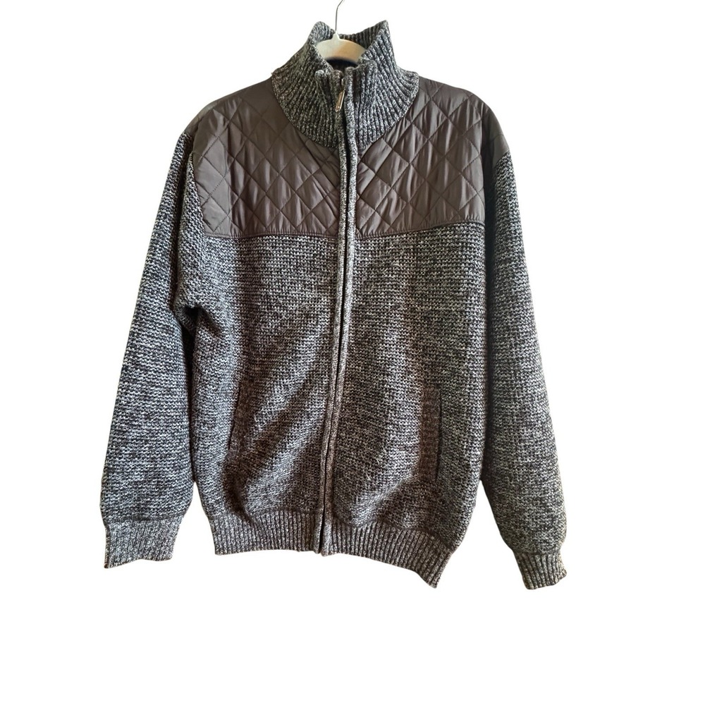 Gioberti Men's L Gray Brown Full Zip Cardigan Quilted Brown Yoke Flannel Lining